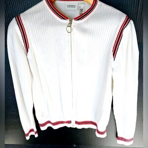 LIZGOLF 2 piece L White Zip-Up Sweater&Tank with Red/Black Stripes PICKLEBALL
